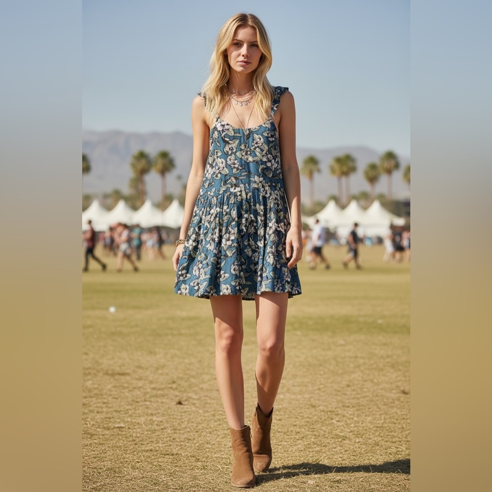 Free People Teal Floral Midi Dress
